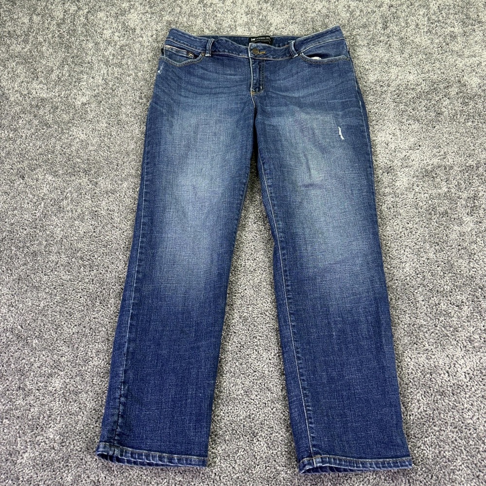 Lee Jeans Womens 16 Medium Blue Curvy Fit Boyfriend Stretch Denim Medium Wash